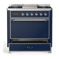 ILVE Majestic III 36-Inch Dual Fuel Range with 6 Sealed Burners + Griddle, 3.5 cu. ft. Oven, Mightnight Blue with Chrome Trim, Liquid Propane, Solid Door, UM36FQNR3MBCLP