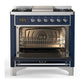 ILVE Majestic III 36-Inch Dual Fuel Range with 6 Sealed Burners + Griddle, 3.5 cu. ft. Oven, Mightnight Blue with Chrome Trim, Natural Gas, Solid Door, UM36FQNR3MBC