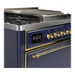 ILVE Majestic III 36-Inch Dual Fuel Range with 6 Sealed Burners + Griddle, 3.5 cu. ft. Oven, Mightnight Blue with Brass Trim, Natural Gas, Solid Door, UM36FQNR3MBG