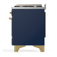 ILVE Majestic III 36-Inch Dual Fuel Range with 6 Sealed Burners + Griddle, 3.5 cu. ft. Oven, Mightnight Blue with Brass Trim, Natural Gas, Solid Door, UM36FQNR3MBG