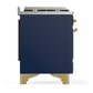 ILVE Majestic III 36-Inch Dual Fuel Range with 6 Sealed Burners + Griddle, 3.5 cu. ft. Oven, Mightnight Blue with Brass Trim, Natural Gas, Solid Door, UM36FQNR3MBG