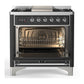 ILVE Majestic III 36-Inch Dual Fuel Range with 6 Sealed Burners + Griddle, 3.5 cu. ft. Oven, Matte Graphite with Chrome Trim, Liquid Propane, Solid Door, UM36FQNR3MGCLP