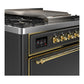 ILVE Majestic III 36-Inch Dual Fuel Range with 6 Sealed Burners + Griddle, 3.5 cu. ft. Oven, Matte Graphite with Brass Trim, Liquid Propane, Solid Door, UM36FQNR3MGGLP