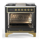 ILVE Majestic III 36-Inch Dual Fuel Range with 6 Sealed Burners + Griddle, 3.5 cu. ft. Oven, Matte Graphite with Brass Trim, Natural Gas, Solid Door, UM36FQNR3MGG
