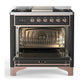 ILVE Majestic III 36-Inch Dual Fuel Range with 6 Sealed Burners + Griddle, 3.5 cu. ft. Oven, Matte Graphite with Copper Trim, Natural Gas, Solid Door, UM36FQNR3MGP