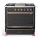 ILVE Majestic III 36-Inch Dual Fuel Range with 6 Sealed Burners + Griddle, 3.5 cu. ft. Oven, Matte Graphite with Copper Trim, Natural Gas, Solid Door, UM36FQNR3MGP