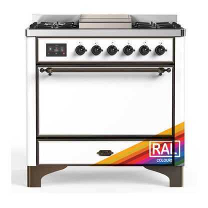 ILVE Majestic III 36-Inch Dual Fuel Range with 6 Sealed Burners + Griddle, 3.5 cu. ft. Oven, RAL with Burnished Trim, Liquid Propane, Solid Door, UM36FQNR3RABLP