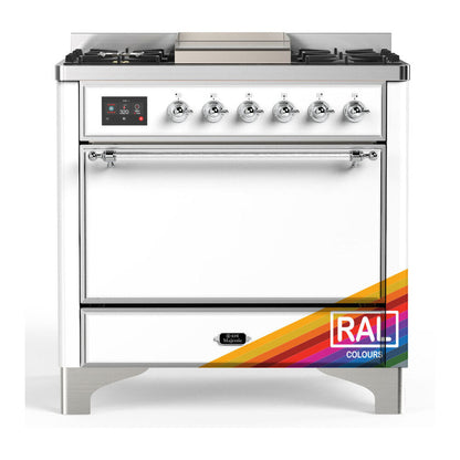 ILVE Majestic III 36-Inch Dual Fuel Range with 6 Sealed Burners + Griddle, 3.5 cu. ft. Oven, RAL with Chrome Trim, Natural Gas, Solid Door, UM36FQNR3RAC