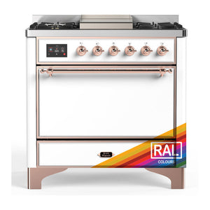 ILVE Majestic III 36-Inch Dual Fuel Range with 6 Sealed Burners + Griddle, 3.5 cu. ft. Oven, RAL with Copper Trim, Natural Gas, Solid Door, UM36FQNR3RAP
