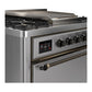 ILVE Majestic III 36-Inch Dual Fuel Range with 6 Sealed Burners + Griddle, 3.5 cu. ft. Oven, Stainless Steel with Burnished Trim, Liquid Propane, Solid Door, UM36FQNR3SSBLP
