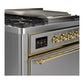ILVE Majestic III 36-Inch Dual Fuel Range with 6 Sealed Burners + Griddle, 3.5 cu. ft. Oven, Stainless Steel with Brass Trim, Natural Gas, Solid Door, UM36FQNR3SSG