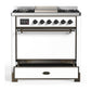 ILVE Majestic III 36-Inch Dual Fuel Range with 6 Sealed Burners + Griddle, 3.5 cu. ft. Oven, White with Burnished Trim, Liquid Propane, Solid Door, UM36FQNR3WHBLP