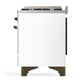 ILVE Majestic III 36-Inch Dual Fuel Range with 6 Sealed Burners + Griddle, 3.5 cu. ft. Oven, White with Burnished Trim, Natural Gas, Solid Door, UM36FQNR3WHB