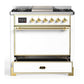 ILVE Majestic III 36-Inch Dual Fuel Range with 6 Sealed Burners + Griddle, 3.5 cu. ft. Oven, White with Brass Trim, Liquid Propane, Solid Door, UM36FQNR3WHGLP