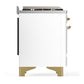 ILVE Majestic III 36-Inch Dual Fuel Range with 6 Sealed Burners + Griddle, 3.5 cu. ft. Oven, White with Brass Trim, Natural Gas, Solid Door, UM36FQNR3WHG