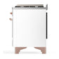 ILVE Majestic III 36-Inch Dual Fuel Range with 6 Sealed Burners + Griddle, 3.5 cu. ft. Oven, White with Copper Trim, Liquid Propane, Solid Door, UM36FQNR3WHPLP