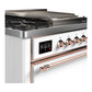 ILVE Majestic III 36-Inch Dual Fuel Range with 6 Sealed Burners + Griddle, 3.5 cu. ft. Oven, White with Copper Trim, Natural Gas, Solid Door, UM36FQNR3WHP