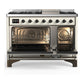 ILVE Majestic III 48-Inch Dual Fuel Range with 5 Sealed Burners + Griddle + French Top, 5.02 cu. ft. Oven, Antique White with Burnished Trim, Liquid Propane, Triple Glass Door, UM48FNR3AWBLP