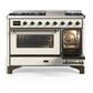 ILVE Majestic III 48-Inch Dual Fuel Range with 5 Sealed Burners + Griddle + French Top, 5.02 cu. ft. Oven, Antique White with Burnished Trim, Liquid Propane, Triple Glass Door, UM48FNR3AWBLP