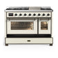 ILVE Majestic III 48-Inch Dual Fuel Range with 5 Sealed Burners + Griddle + French Top, 5.02 cu. ft. Oven, Antique White with Burnished Trim, Liquid Propane, Triple Glass Door, UM48FNR3AWBLP