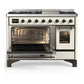ILVE Majestic III 48-Inch Dual Fuel Range with 5 Sealed Burners + Griddle + French Top, 5.02 cu. ft. Oven, Antique White with Burnished Trim, Natural Gas, Triple Glass Door, UM48FNR3AWB