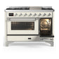ILVE Majestic III 48-Inch Dual Fuel Range with 5 Sealed Burners + Griddle + French Top, 5.02 cu. ft. Oven, Antique White with Chrome Trim, Liquid Propane, Triple Glass Door, UM48FNR3AWCLP