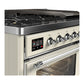 ILVE Majestic III 48-Inch Dual Fuel Range with 5 Sealed Burners + Griddle + French Top, 5.02 cu. ft. Oven, Antique White with Chrome Trim, Liquid Propane, Triple Glass Door, UM48FNR3AWCLP