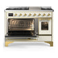 ILVE Majestic III 48-Inch Dual Fuel Range with 5 Sealed Burners + Griddle + French Top, 5.02 cu. ft. Oven, Antique White with Brass Trim, Natural Gas, Triple Glass Door, UM48FNR3AWG