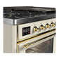 ILVE Majestic III 48-Inch Dual Fuel Range with 5 Sealed Burners + Griddle + French Top, 5.02 cu. ft. Oven, Antique White with Brass Trim, Natural Gas, Triple Glass Door, UM48FNR3AWG