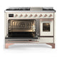 ILVE Majestic III 48-Inch Dual Fuel Range with 5 Sealed Burners + Griddle + French Top, 5.02 cu. ft. Oven, Antique White with Copper Trim, Natural Gas, Triple Glass Door, UM48FNR3AWP