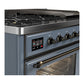 ILVE Majestic III 48-Inch Dual Fuel Range with 5 Sealed Burners + Griddle + French Top, 5.02 cu. ft. Oven, Blue Grey with Burnished Trim, Liquid Propane, Triple Glass Door, UM48FNR3BGBLP