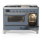 ILVE Majestic III 48-Inch Dual Fuel Range with 5 Sealed Burners + Griddle + French Top, 5.02 cu. ft. Oven, Blue Grey with Chrome Trim, Liquid Propane, Triple Glass Door, UM48FNR3BGCLP