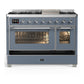 ILVE Majestic III 48-Inch Dual Fuel Range with 5 Sealed Burners + Griddle + French Top, 5.02 cu. ft. Oven, Blue Grey with Chrome Trim, Liquid Propane, Triple Glass Door, UM48FNR3BGCLP