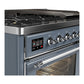 ILVE Majestic III 48-Inch Dual Fuel Range with 5 Sealed Burners + Griddle + French Top, 5.02 cu. ft. Oven, Blue Grey with Chrome Trim, Natural Gas, Triple Glass Door, UM48FNR3BGC