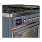 ILVE Majestic III 48-Inch Dual Fuel Range with 5 Sealed Burners + Griddle + French Top, 5.02 cu. ft. Oven, Blue Grey with Copper Trim, Liquid Propane, Triple Glass Door, UM48FNR3BGPLP
