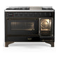 ILVE Majestic III 48-Inch Dual Fuel Range with 5 Sealed Burners + Griddle + French Top, 5.02 cu. ft. Oven, Glossy Black with Burnished Trim, Liquid Propane, Triple Glass Door, UM48FNR3BKBLP