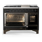 ILVE Majestic III 48-Inch Dual Fuel Range with 5 Sealed Burners + Griddle + French Top, 5.02 cu. ft. Oven, Glossy Black with Burnished Trim, Natural Gas, Triple Glass Door, UM48FNR3BKB