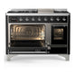 ILVE Majestic III 48-Inch Dual Fuel Range with 5 Sealed Burners + Griddle + French Top, 5.02 cu. ft. Oven, Glossy Black with Chrome Trim, Natural Gas, Triple Glass Door, UM48FNR3BKC