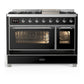 ILVE Majestic III 48-Inch Dual Fuel Range with 5 Sealed Burners + Griddle + French Top, 5.02 cu. ft. Oven, Glossy Black with Chrome Trim, Natural Gas, Triple Glass Door, UM48FNR3BKC