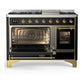 ILVE Majestic III 48-Inch Dual Fuel Range with 5 Sealed Burners + Griddle + French Top, 5.02 cu. ft. Oven, Glossy Black with Brass Trim, Natural Gas, Triple Glass Door, UM48FNR3BKG
