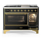 ILVE Majestic III 48-Inch Dual Fuel Range with 5 Sealed Burners + Griddle + French Top, 5.02 cu. ft. Oven, Glossy Black with Brass Trim, Natural Gas, Triple Glass Door, UM48FNR3BKG