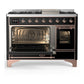 ILVE Majestic III 48-Inch Dual Fuel Range with 5 Sealed Burners + Griddle + French Top, 5.02 cu. ft. Oven, Glossy Black with Copper Trim, Liquid Propane, Triple Glass Door, UM48FNR3BKPLP