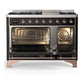 ILVE Majestic III 48-Inch Dual Fuel Range with 5 Sealed Burners + Griddle + French Top, 5.02 cu. ft. Oven, Glossy Black with Copper Trim, Natural Gas, Triple Glass Door, UM48FNR3BKP