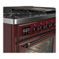 ILVE Majestic III 48-Inch Dual Fuel Range with 5 Sealed Burners + Griddle + French Top, 5.02 cu. ft. Oven, Burgundy with Burnished Trim, Natural Gas, Triple Glass Door, UM48FNR3BUB