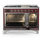 ILVE Majestic III 48-Inch Dual Fuel Range with 5 Sealed Burners + Griddle + French Top, 5.02 cu. ft. Oven, Burgundy with Chrome Trim, Liquid Propane, Triple Glass Door, UM48FNR3BUCLP