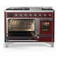 ILVE Majestic III 48-Inch Dual Fuel Range with 5 Sealed Burners + Griddle + French Top, 5.02 cu. ft. Oven, Burgundy with Chrome Trim, Natural Gas, Triple Glass Door, UM48FNR3BUC