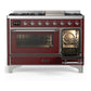 ILVE Majestic III 48-Inch Dual Fuel Range with 5 Sealed Burners + Griddle + French Top, 5.02 cu. ft. Oven, Burgundy with Chrome Trim, Natural Gas, Triple Glass Door, UM48FNR3BUC