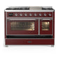 ILVE Majestic III 48-Inch Dual Fuel Range with 5 Sealed Burners + Griddle + French Top, 5.02 cu. ft. Oven, Burgundy with Chrome Trim, Natural Gas, Triple Glass Door, UM48FNR3BUC