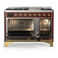 ILVE Majestic III 48-Inch Dual Fuel Range with 5 Sealed Burners + Griddle + French Top, 5.02 cu. ft. Oven, Burgundy with Brass Trim, Natural Gas, Triple Glass Door, UM48FNR3BUG