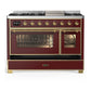 ILVE Majestic III 48-Inch Dual Fuel Range with 5 Sealed Burners + Griddle + French Top, 5.02 cu. ft. Oven, Burgundy with Brass Trim, Natural Gas, Triple Glass Door, UM48FNR3BUG